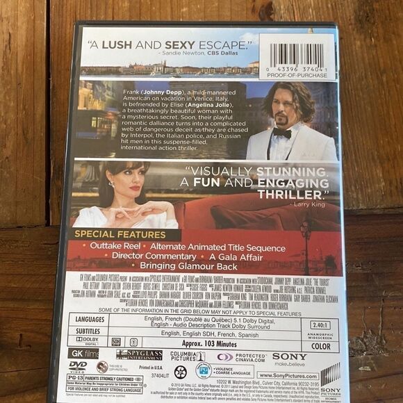 DVD The Tourist Starring Johnny Depp and Angelina Jolie Rated PG 🍿3/$15 DVD - Picture 11 of 15